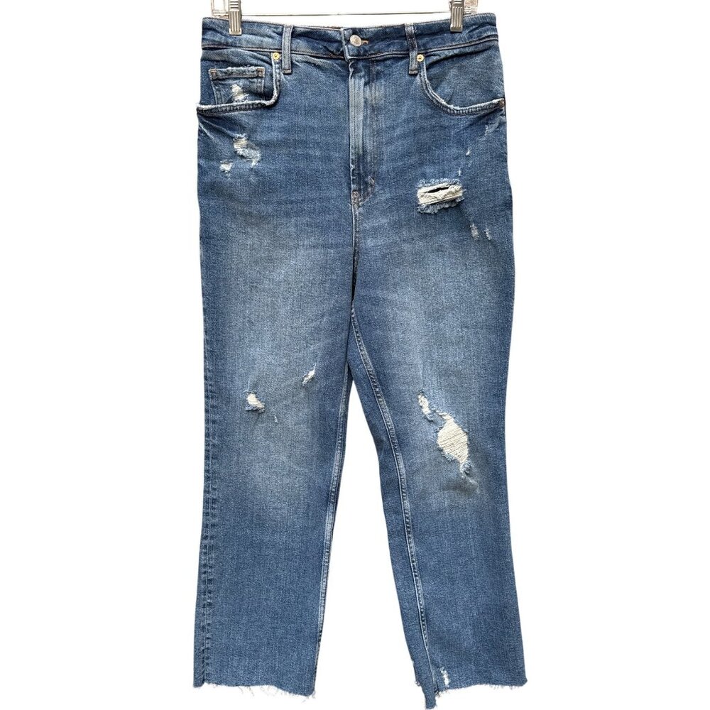 We the Free People Grunge Straight Leg Cotton Raw Hem Distressed Jeans 31